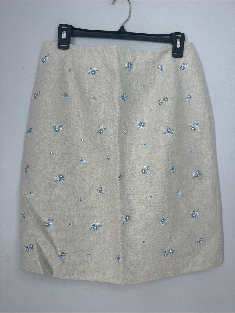 Talbots Embroidered Beige Linen Cotton Blend Floral A-Line Skirt size 10